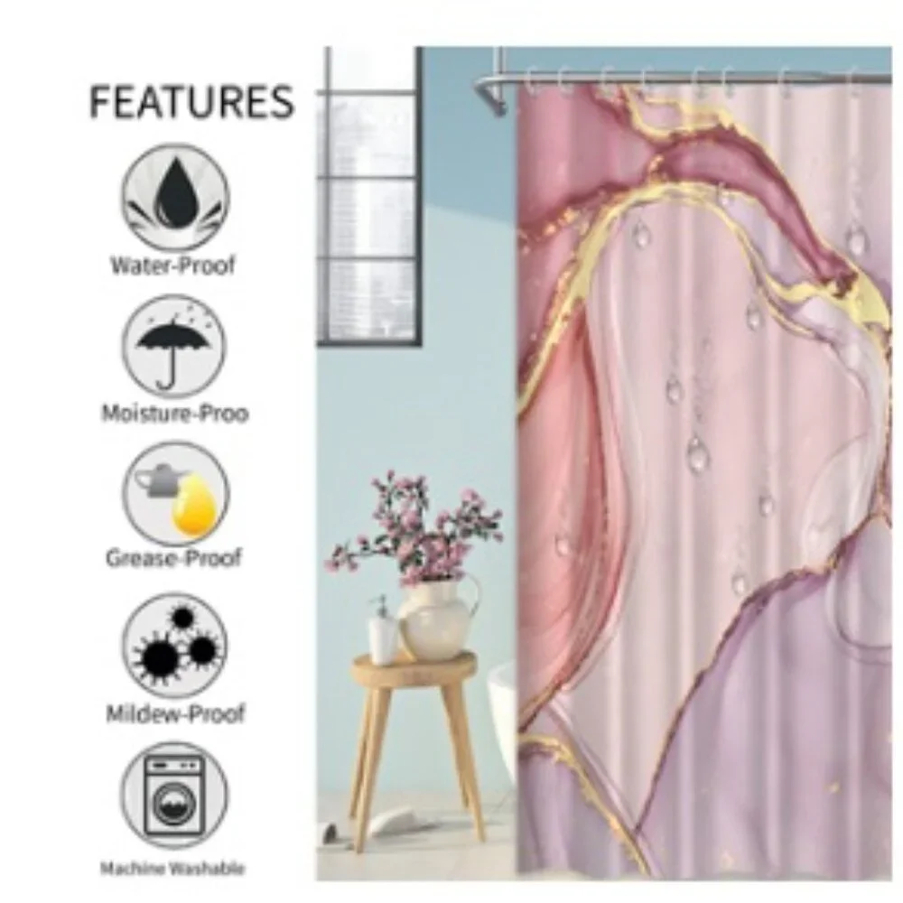 Ombre Marble Shower Curtain Colorful Pink Blush Gold Luxury Abstract Art 72